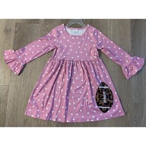 (NWOT) Girl’s Size 4/5 Pink & White Polka Dot Dress With Football & Bell Sleeves